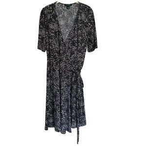 LAUREN RALPH LAUREN Black White 3/4 Sleeves Wrap Dress Size 10